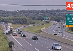 Overturned 18-wheeler blocks lane on I-30 in North Little Rock