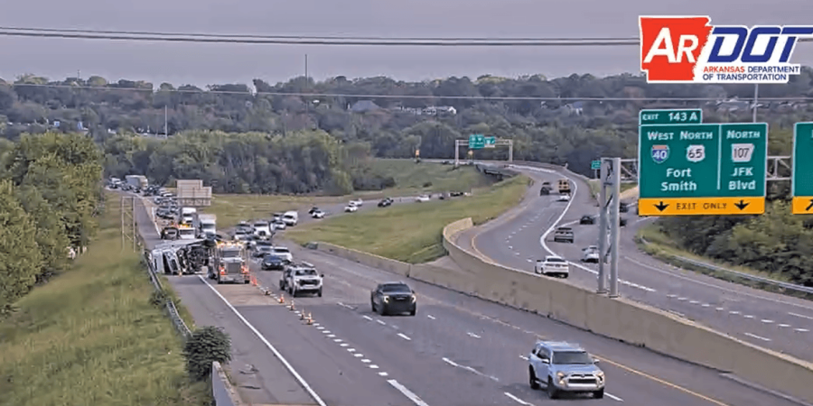 Overturned 18-wheeler blocks lane on I-30 in North Little Rock